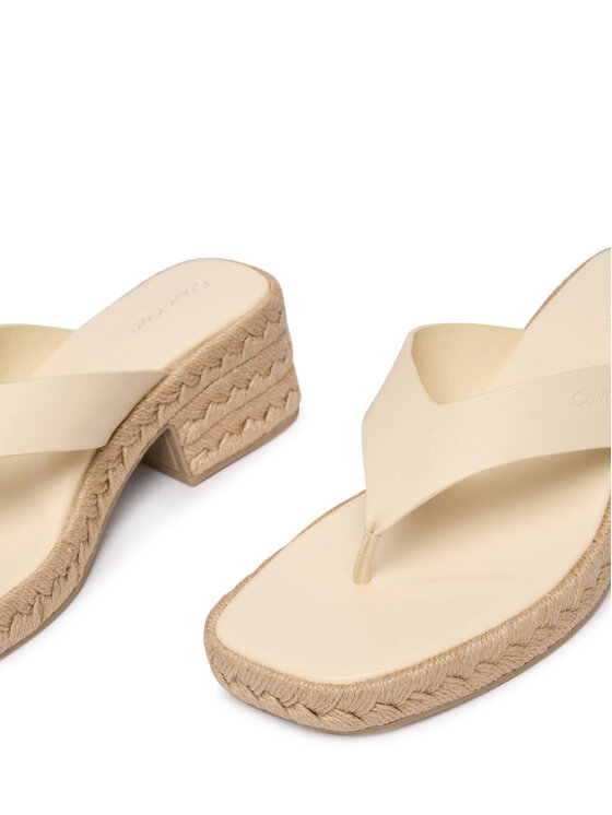 Calvin Klein Čības uz pirksta Calvin Klein Block Heel Espa 50 Thong Lth HW0HW02902 Bēšs