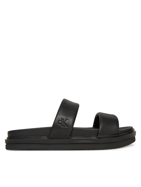 Calvin Klein Jeans Natikači Calvin Klein Jeans Flat Molded Doublebar Sandal Lth YM0YM01226 Črna