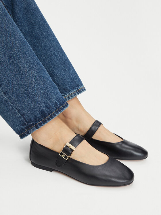 Tommy Hilfiger Baleriny Tommy Hilfiger Buckle Leather Ballerina FW0FW09684 Czarny