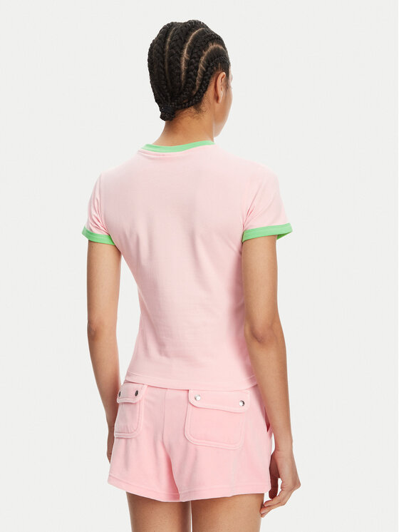 Juicy Couture Juicy Couture Póló Collegiate Ringer JCWCT125320 Rózsaszín Slim Fit