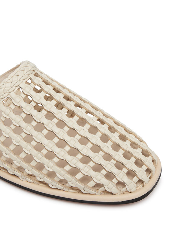Tommy Hilfiger Klapki Tommy Hilfiger Hilfiger Leather Mix Flat Mule FW0FW09280 Kremowy