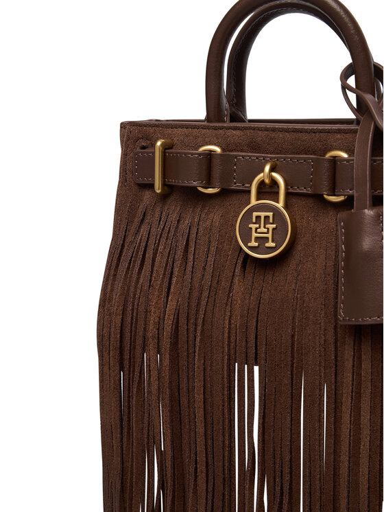 Tommy Hilfiger Geantă Tommy Hilfiger American Icon Micro Tote Fringes AW0AW19217 Maro închis