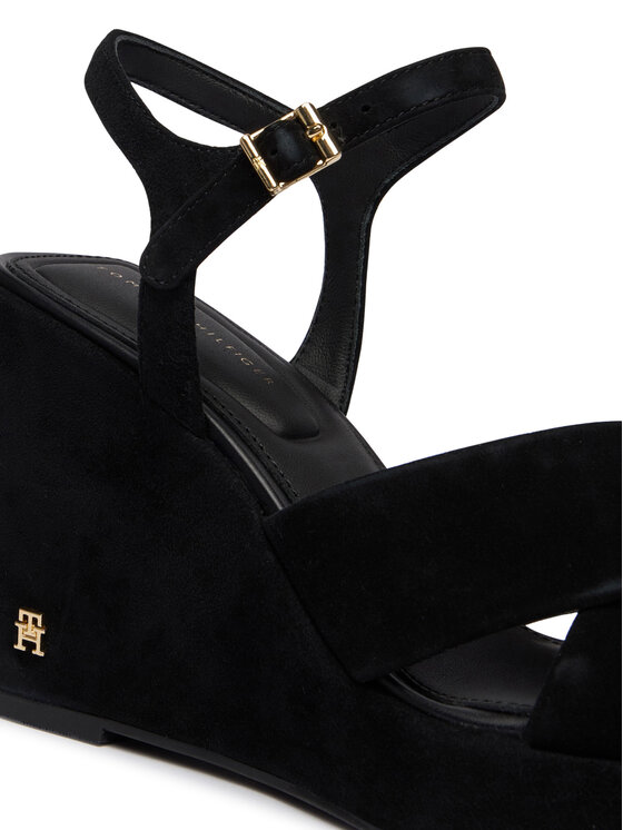 Tommy Hilfiger Сандали Tommy Hilfiger Suede Wrapped High Wedge FW0FW09218 Черен