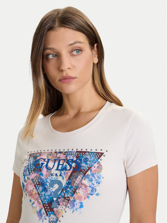 Guess Guess Camiseta W5BI29 J1314 Écru Slim Fit