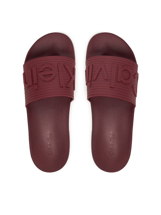 Calvin Klein Natikači Calvin Klein Nemo - Contoured Emblem Logo Sliders HM0HM02113 Bordo rdeča