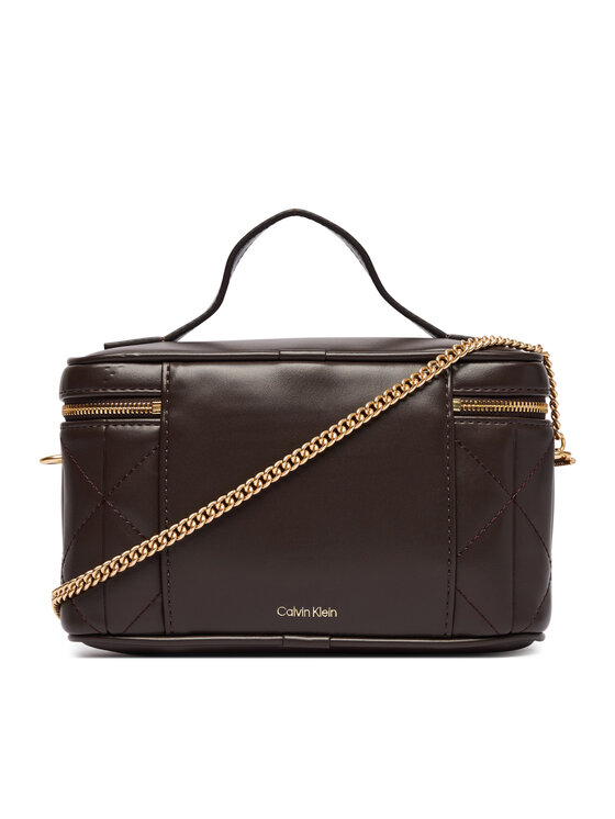 Calvin Klein Ročna torba Calvin Klein Quilted Beauty Case On Chain LV04F1123G Temno rjava