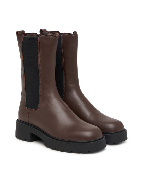 Calvin Klein Sztyblety Calvin Klein Chunky Mid Chelsea Boot Lth YW0YW01909 Brązowy ciemny
