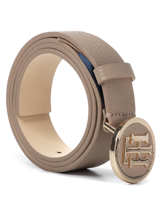 Tommy Hilfiger Dámský pásek Tommy Hilfiger Th Round Buckle Belt 3.0 AW0AW07143 Béžová