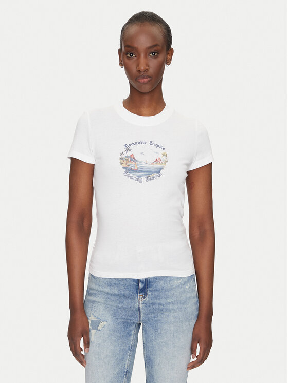 Tommy Jeans Tommy Jeans Póló Romance DW0DW21342 Ekru Slim Fit