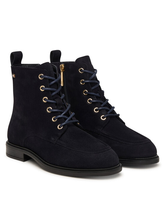 Tommy Hilfiger Gležnjarji Tommy Hilfiger Enamel Flag Suede Lace-Up Boot FW0FW09681 Mornarsko modra