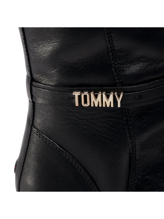 Tommy Hilfiger Čizme ispod koljena Tommy Hilfiger Block Branding Flat Long Boot FW0FW05167 Crna