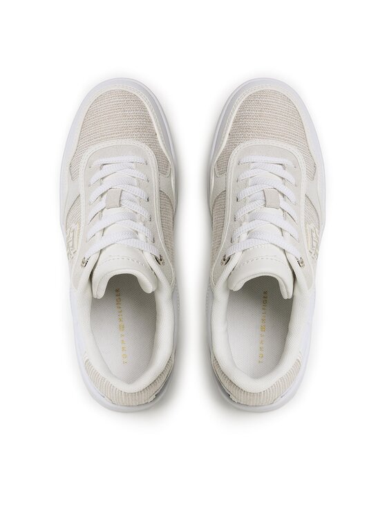 Tommy Hilfiger Laisvalaikio batai Tommy Hilfiger Th Woven Basket Sneaker FW0FW07289 Balta