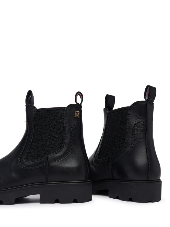 Tommy Hilfiger Μποτάκια με λάστιχο Tommy Hilfiger Th Monogram Leather Chelsea Boot FW0FW09562 Μαύρο