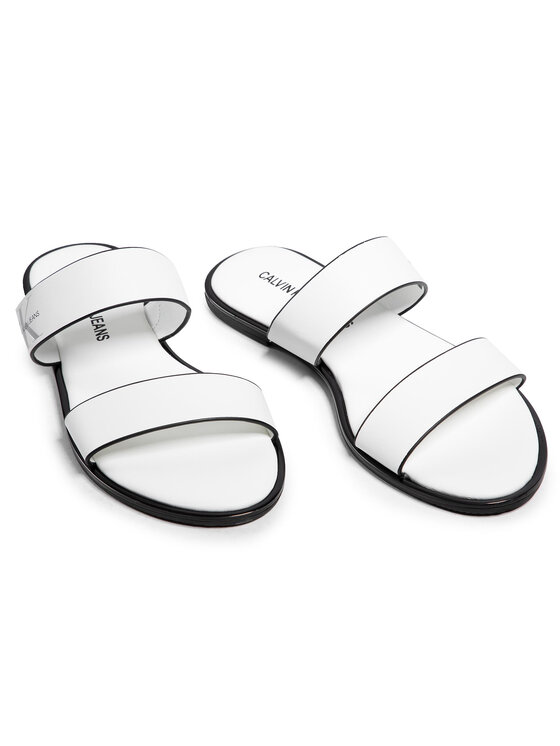 Calvin Klein Jeans Nazouváky Calvin Klein Jeans Flat Sandal Twostraps Lth YW0YW00026 Bílá