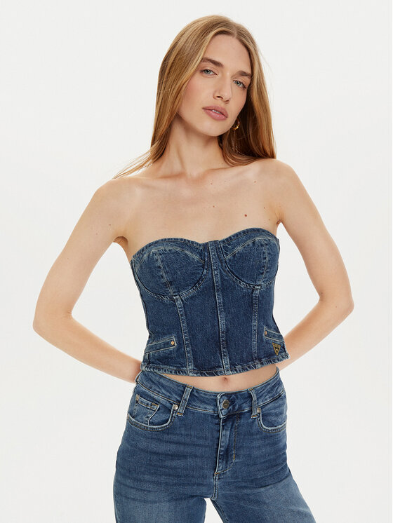 Guess Guess Топ W4PH0T D5JT1 Cиній Slim Fit