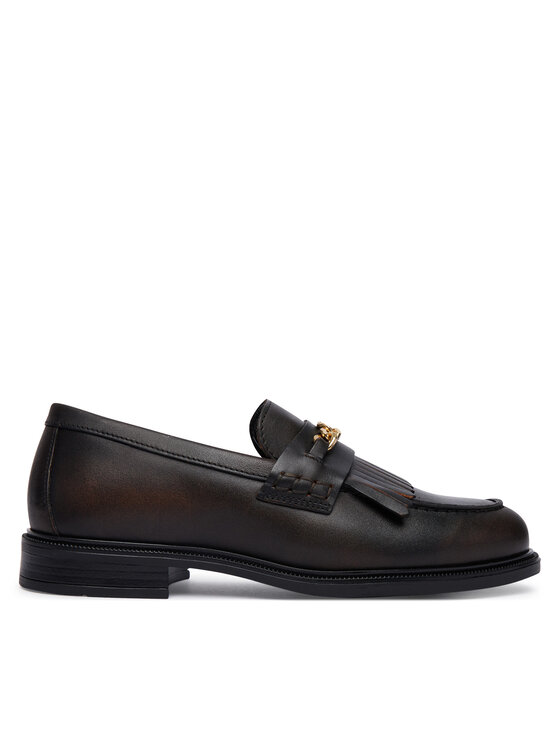 Tommy Hilfiger Loafersy Tommy Hilfiger Th Chain Fringe Leather Loafer FW0FW09668 Tmavě hnědá