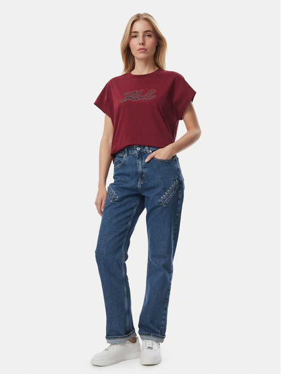 KARL LAGERFELD KARL LAGERFELD Camiseta Rhinestone B4W17048 Rojo oscuro Relaxed Fit