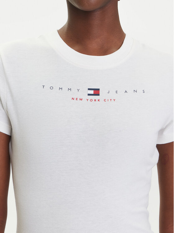 Tommy Jeans Tommy Jeans Majica Linear DW0DW21422 Écru Slim Fit
