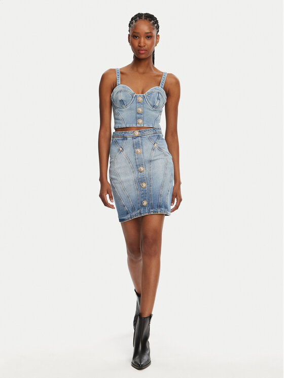 Balmain Balmain Marškinėliai DF1AA345DE53 Mėlyna Slim Fit