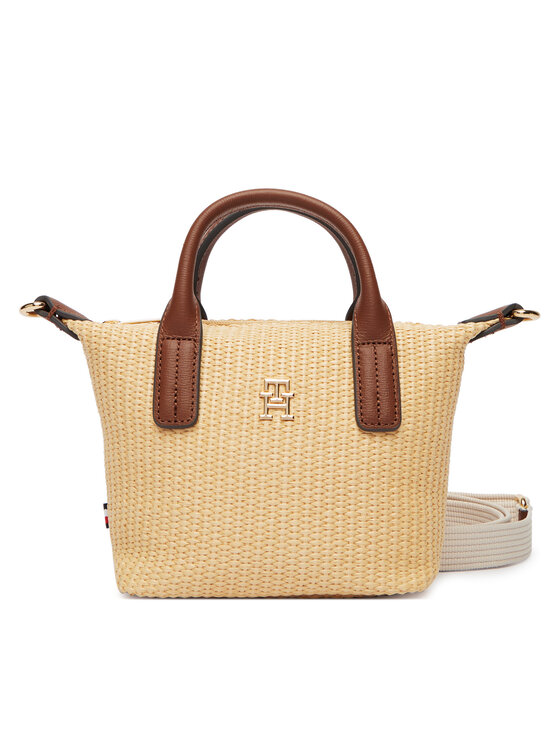 Tommy Hilfiger Ročna torba Tommy Hilfiger Popette Micro Tote Raffia AW0AW18526 Bež