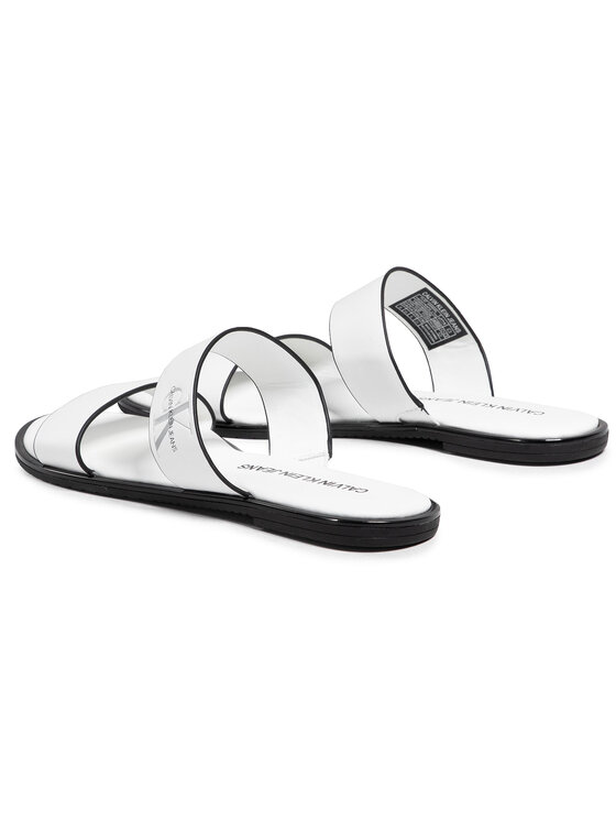 Calvin Klein Jeans Klapki Calvin Klein Jeans Flat Sandal Twostraps Lth YW0YW00026 Biały