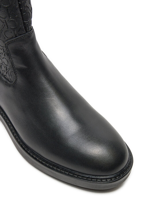 Calvin Klein Škornji Calvin Klein Flat Ankle Boot Mono Mix HW0HW02195 Črna