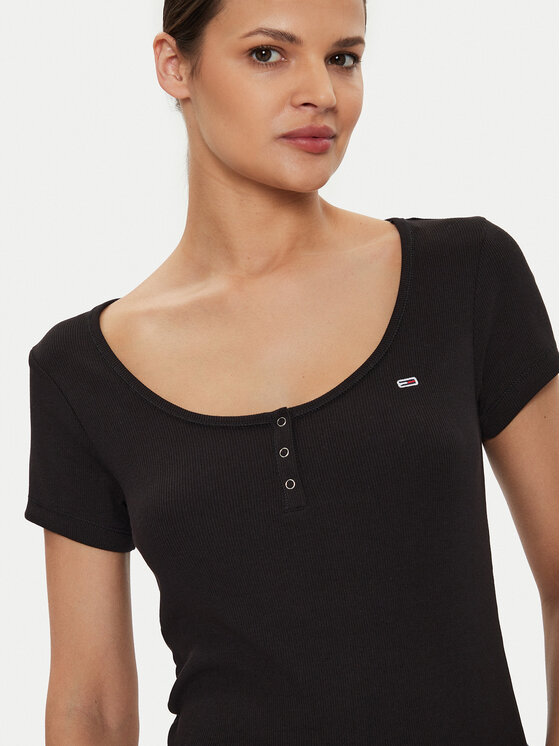 Tommy Jeans Tommy Jeans Majica Henley DW0DW18669 Črna Slim Fit