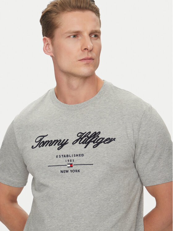 Tommy Hilfiger Tommy Hilfiger Majica Script Logo MW0MW33691 Siva Regular Fit