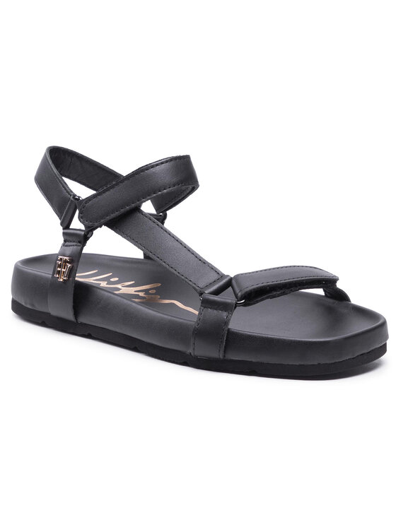Tommy Hilfiger Sandali Tommy Hilfiger Th Interlock Flat Sandal FW0FW05623 Črna