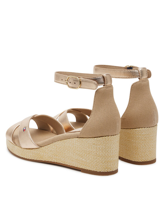 Tommy Hilfiger Sandály Tommy Hilfiger Flag Metallic Mid Wedge Espad FW0FW08810 Béžová