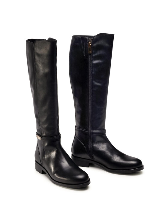 Tommy Hilfiger Kozačky ve vojenském stylu Tommy Hilfiger Block Branding Flat Long Boot FW0FW05167 Černá