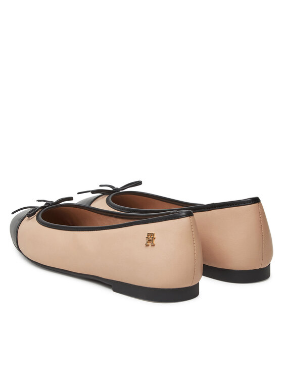 Tommy Hilfiger Balerina Tommy Hilfiger Toe Cap Leather Ballerina FW0FW08759 Ekru