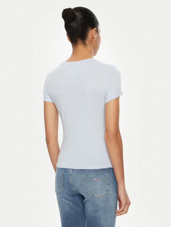 Tommy Jeans Tommy Jeans Marškinėliai Linear DW0DW18398 Žydra Slim Fit