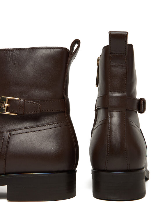 Tommy Hilfiger Škornji Tommy Hilfiger Th Buckle Riding Leather Bootie FW0FW08781 Rjava