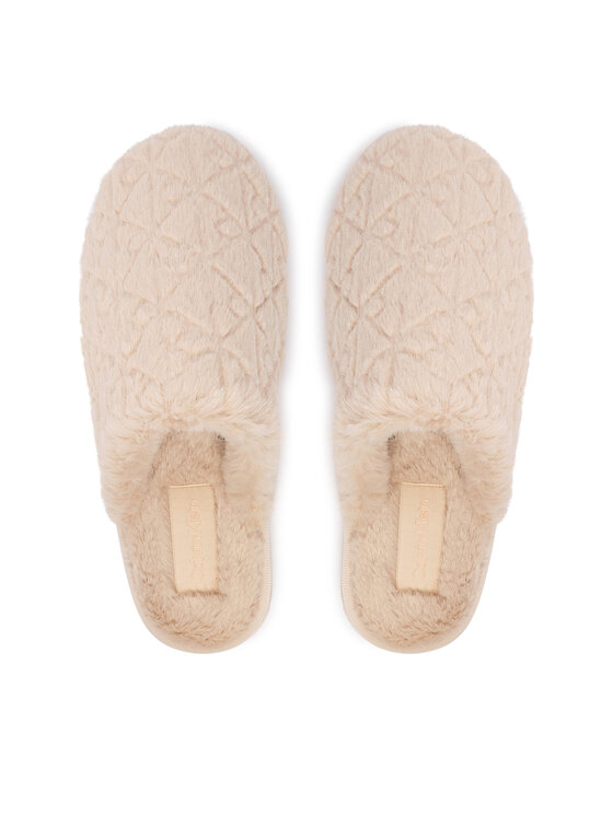 Calvin Klein Naminės šlepetės Calvin Klein Home Slipper Fur Aop HW0HW03218 Smėlio