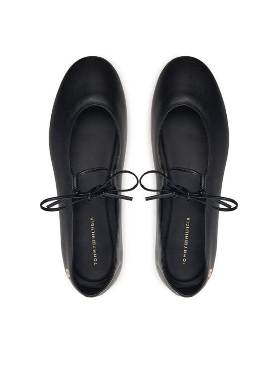 Tommy Hilfiger Baleríny Tommy Hilfiger Lace-Up Leather Ballerina FW0FW09542 Černá
