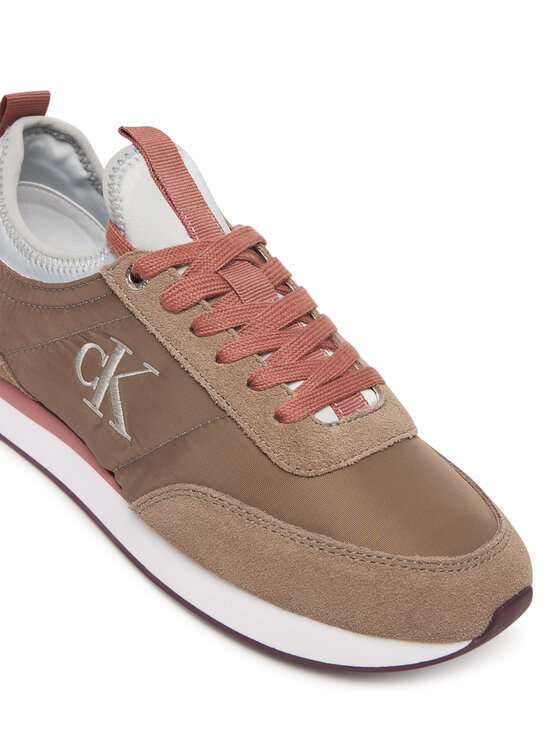 Calvin Klein Sneakersy Calvin Klein Retro Runner Sock Laceup Mix Mat YW0YW02060 Hnědá