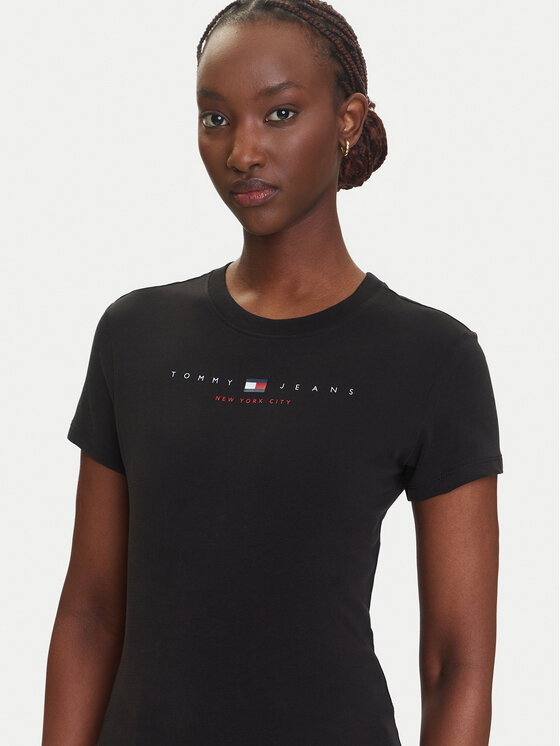 Tommy Jeans Tommy Jeans Majica Linear DW0DW21422 Črna Slim Fit