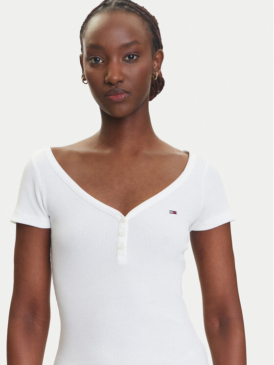 Tommy Jeans Tommy Jeans T-shirt Henley DW0DW20902 Bianco Slim Fit