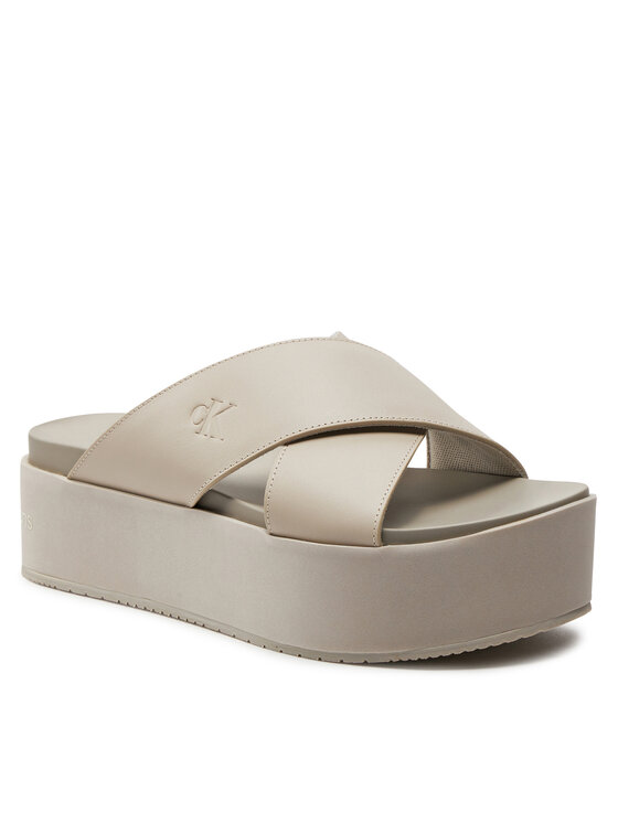 Calvin Klein Jeans Šlepetės Calvin Klein Jeans Flatform Cross Mg Uc YW0YW01349 Smėlio