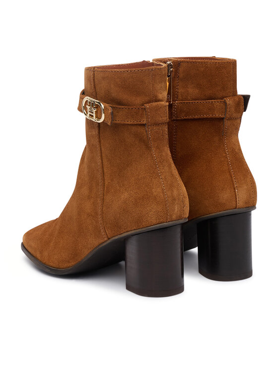Tommy Hilfiger Botki Tommy Hilfiger Th Strap Suede Block Heel Boot FW0FW09521 Beżowy ciemny