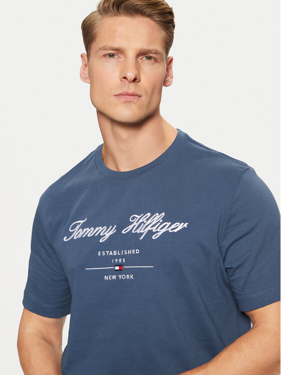 Tommy Hilfiger Tommy Hilfiger Camiseta Script Logo Tee MW0MW33691 Azul Regular Fit
