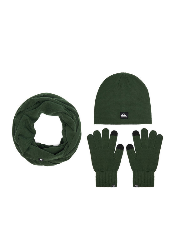 Quiksilver Комплект шапка, шал тип комин и ръкавици Quiksilver CWBEO-QS-SM346-002-AW26 Тъмнозелен