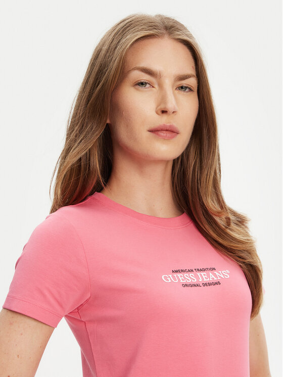 Guess Jeans Guess Jeans Футболка W4YI03 J1314 Рожевий Slim Fit