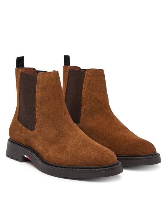 Tommy Hilfiger Členková obuv s elastickým prvkom Tommy Hilfiger Corporate Casual Suede Chelsea FM0FM05952 Hnedá