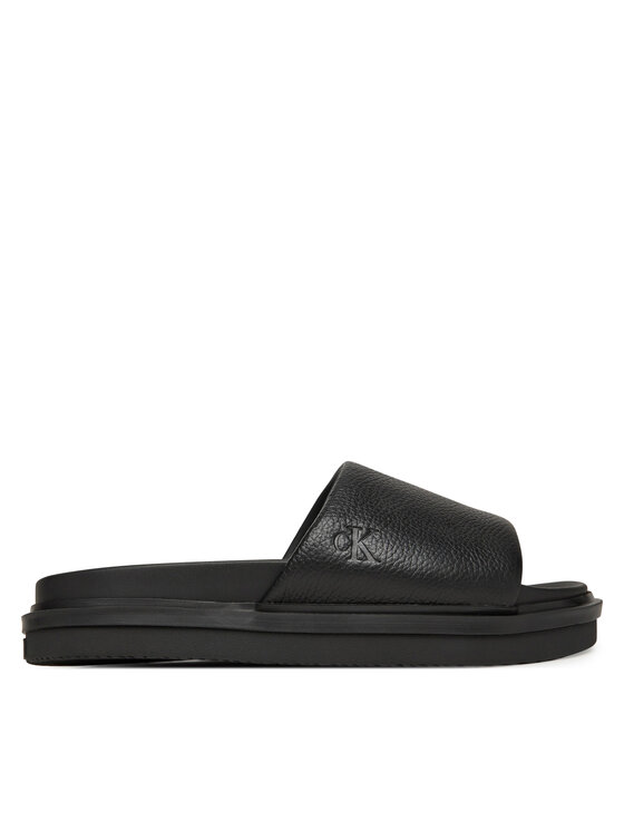 Calvin Klein Jeans Чехли Calvin Klein Jeans Flat Molded Slide Sandal Lth YM0YM01225 Черен