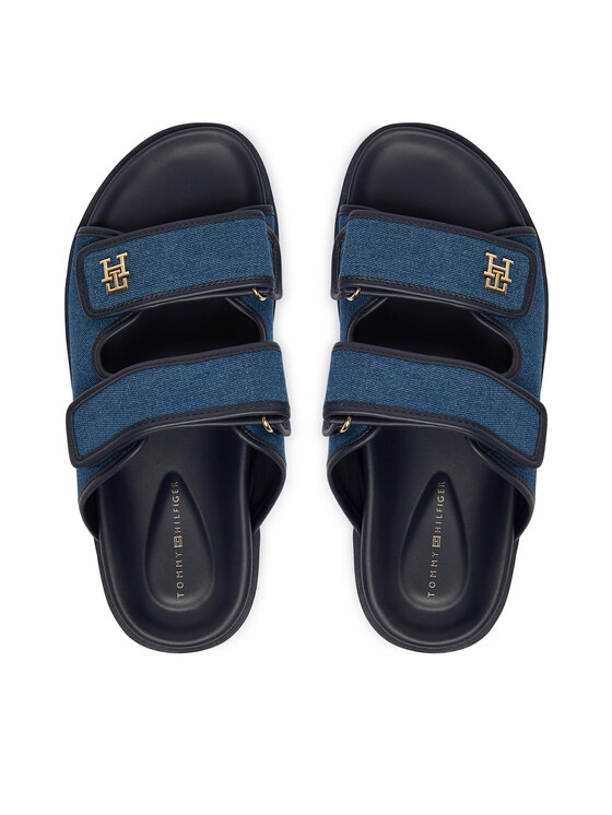 Tommy Hilfiger Şlapi Tommy Hilfiger Double Strap Denim Sandal FW0FW09123 Albastru