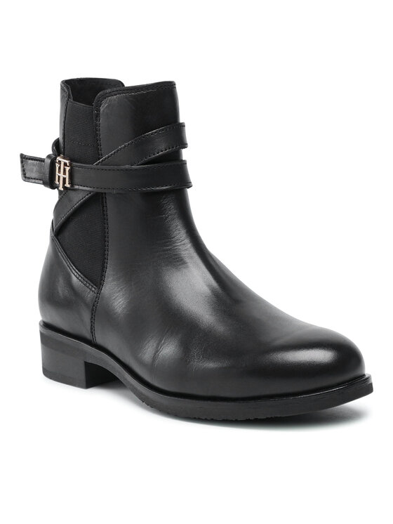 Tommy Hilfiger Botki Tommy Hilfiger Th Hardware On Belt Flat Boot FW0FW05967 Czarny