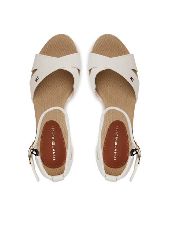 Tommy Hilfiger Sandály Tommy Hilfiger Flag High Wedge Espad Crisscross FW0FW08661 Écru
