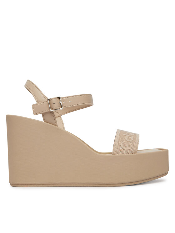 Calvin Klein Szandál Calvin Klein Wedge 70 Sndl Webbing Lth HW0HW02882 Bézs
